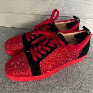 Christian Louboutin Red Black Crystal Lowtop Sneakers 🔥